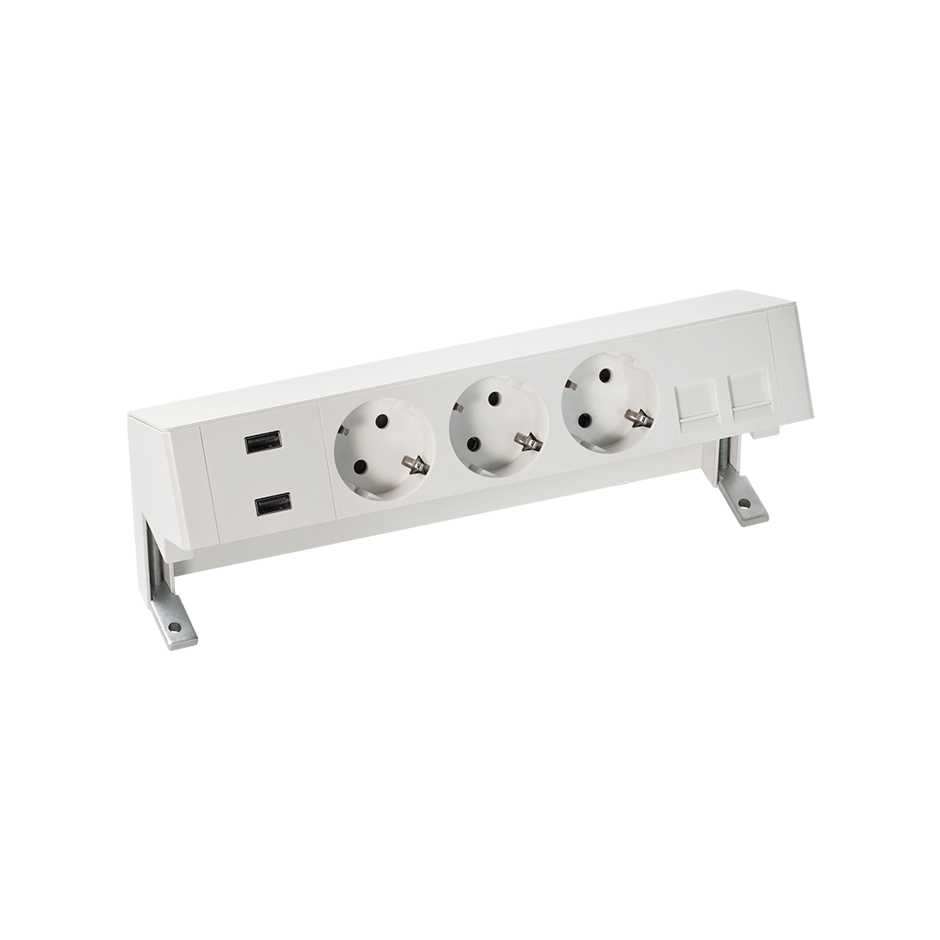 Bureau opbouwunit 3 wcd 2 RJ45 2 USB, wit