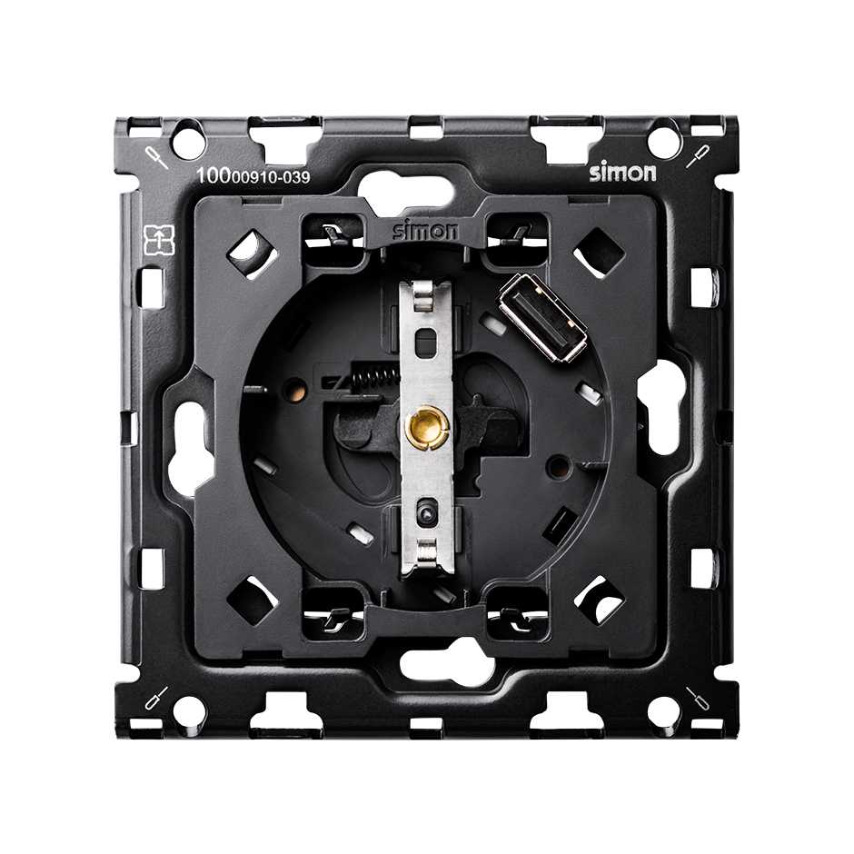 Wandcontactdoos + USB Simon 100, zwart - Afbeelding 2