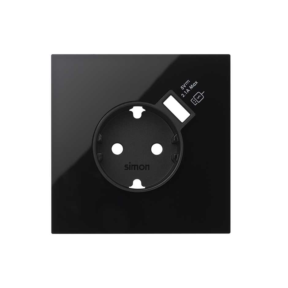 Wandcontactdoos + USB Simon 100, zwart