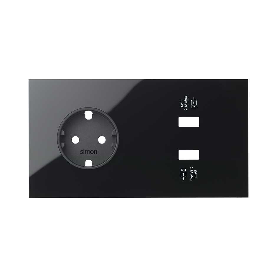 Wandcontactdoos + 2 USB Simon 100, zwart