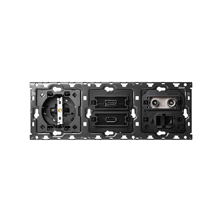 Wandcontactdoos + USB + HDMI + RJ45 + R/TV SAT Simon 100, zwart - Afbeelding 2
