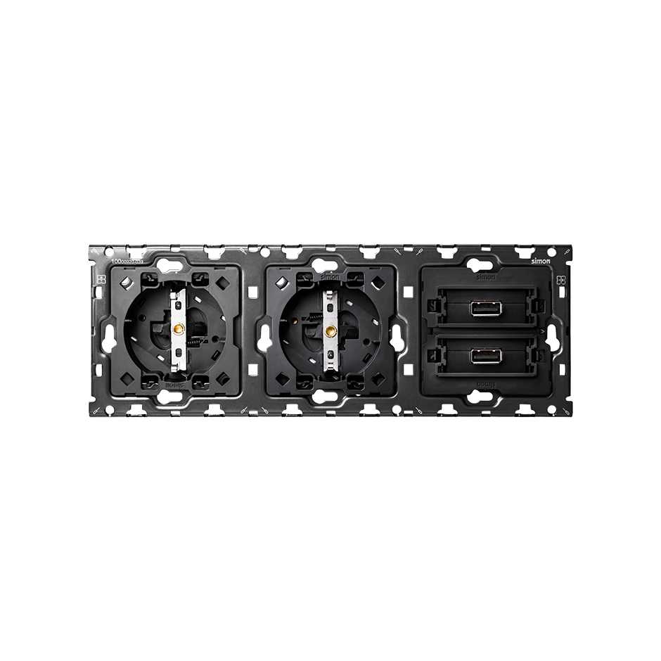 2 wandcontactdozen + 2 USB Simon 100, zwart - Afbeelding 2