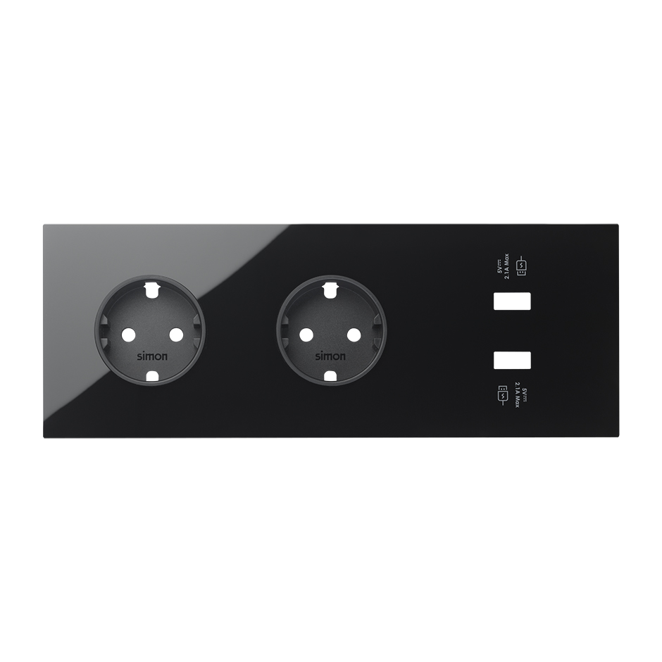 2 wandcontactdozen + 2 USB Simon 100, zwart